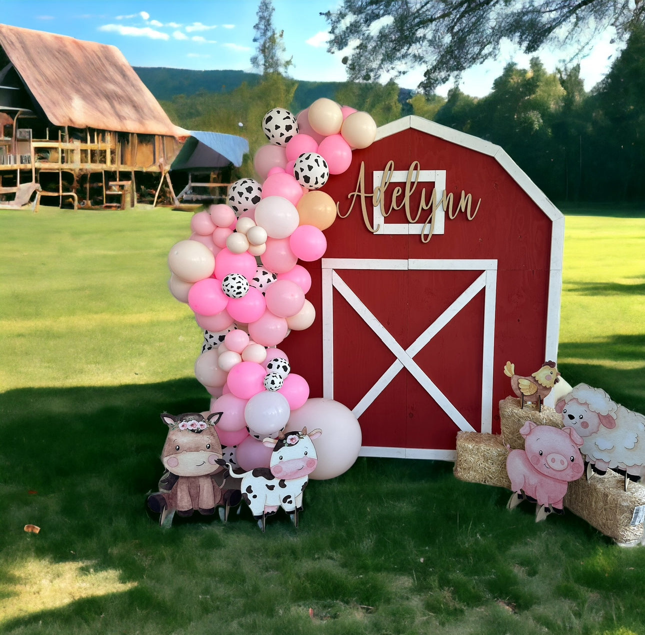 7 ft Barn Backdrop Rental + Farm Animal Bundle