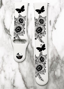 Butterfly Sunflower Silicone Smart Watch Band Natural Engrave