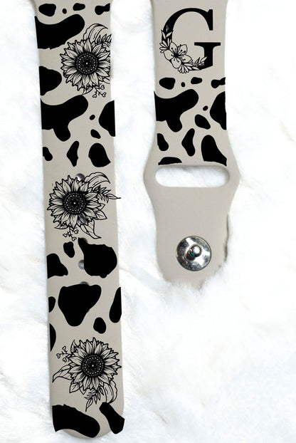 Cow print + Sunflower Silicone Smart Watch Band Natural Engrave